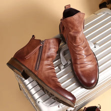 Herren Lederstiefelette mit seitlichem Reißverschluss - Alex – Braun
