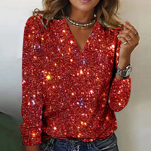 Funkelndes Party-Oberteil | V-Ausschnitt & Glitzer | Eleganter Look – Rot