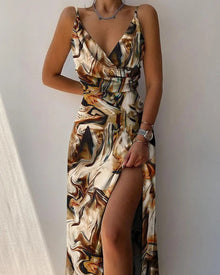 Melvina | Langes, fließendes Kleid – Braun