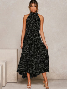 Polka-Muster Eleganzkleid – Schwarz