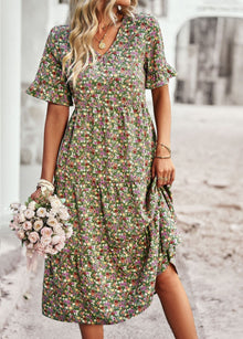 Orlaith  | Blumiges Midikleid für Damen – Grün