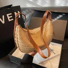Damen Strohtasche Sommer – Handgemachte Boho Strandtasche mit Reißverschluss – Kaffee