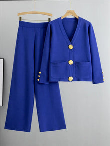 Elegantes Dreiteiliges Set | Blazer, Top & Weite Hose | Zeitloser Chic – Blau