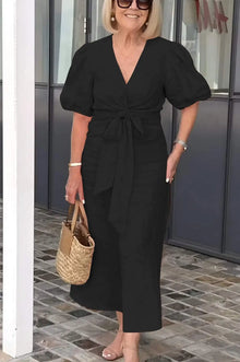 Natasha - Elegantes V-Ausschnitt Kleid – Schwarz