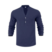 Orvian™ Hemd aus Premium-Leinen mit Minimalistischem Henley-Kragen – Marineblau