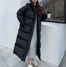 Winddichte Lange Daunenjacke – Schwarz