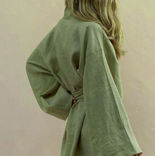 Damen Kimono aus Satin mit Gürtel und lockerer Passform für Frühling und Sommer – Grün