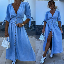 Feminines Midikleid | Taillierter Schnitt & Knopfleiste | Romantischer Look – Blau