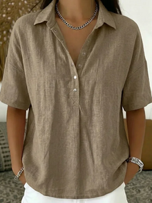 Tessa | Hemdbluse mit Kragen und Knopfdetail  ( 1+1 GRATIS ) – Khaki