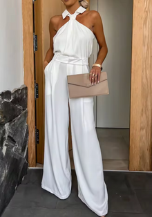 Jumpsuit mit Neckholder | Weite Hose | Elegant & Modern – Weiß