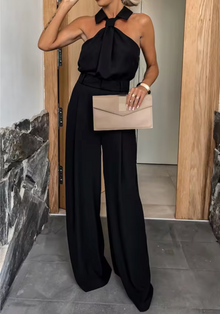 Jumpsuit mit Neckholder | Weite Hose | Elegant & Modern – Schwarz