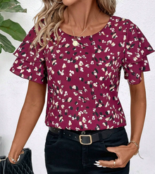 Norlina | Verspielte Bluse mit Rüschen – Bordeauxrot