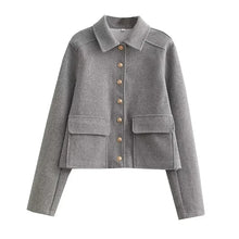 Lara | Damen Smart-Casual kurz geschnittene Jacke mit Knopfleiste vorne – Grau