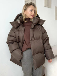 Romy | Dicker gesteppter Wintermantel für Frauen – Braun