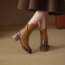 Elegante Damenstiefel mit Blockabsatz und Reißverschluss-Akzent – Braun