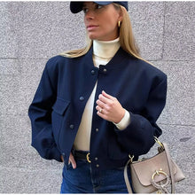 Marie | Damen Kurze Streetwear-Jacke mit Knopfleiste – Dunkelblau