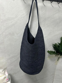 Boho Strohtasche Damen – Handgefertigte Strandtasche Sommer 2025 Shopper – Dunkelblau