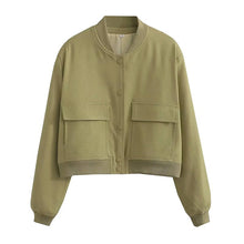 Marie | Damen Kurze Streetwear-Jacke mit Knopfleiste – Olivgrün