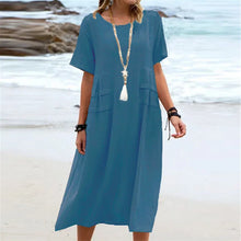 Kleid Alessia™ aus Baumwoll-Leinen mit seitlichen Lagen-Details – Blau