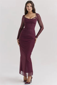 Glamora™ – Elegantes Langes Abendkleid mit glamourösem Flair – Wein