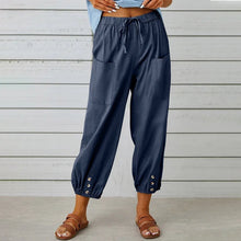 Kobe™ Baumwoll-Leinen-Hose mit Fronttaschen und verstellbarem Kordelzug – Dunkelblau