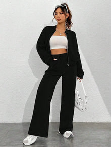 Zweiteiliges Lounge-Set | Bequemer Schnitt | Sportlich-lässiger Look – Schwarz