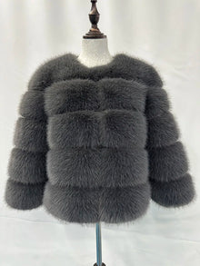 Stilvolle Kunstpelz-Jacke – Dunkelgrau