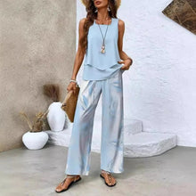 Analy – Set Aus ärmellosem Oberteil Und Weit Geschnittener Hose – Blau