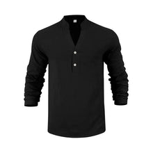 Orvian™ Hemd aus Premium-Leinen mit Minimalistischem Henley-Kragen – Schwarz