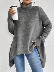 Gudrun | Damen Gemütlicher Oversized Winterpullover mit hohem Kragen – Grau