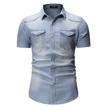 Sean – Kurzärmeliges Hemd Aus Jeansstoff Mit Taschen – Hell Blau