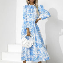 Addison - Elegantes Langarm Kleid mit Blumenmuster Lockere Passform – Blau