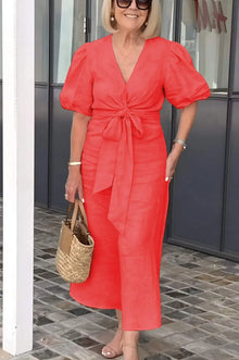 Natasha - Elegantes V-Ausschnitt Kleid – Rot (Fast ausverkauft)