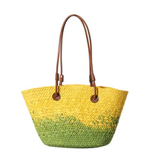 Französische Luxus Strandtasche Damen – Handgefertigte Raffia Sommertasche – Gelb mit Grün