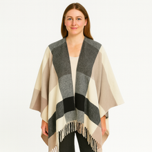 Selina | Geometrischer Schal-Cardigan mit offener Vorderseite – Grau-Weiß