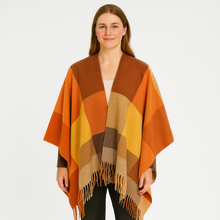 Selina | Geometrischer Schal-Cardigan mit offener Vorderseite – Orange-Gelb