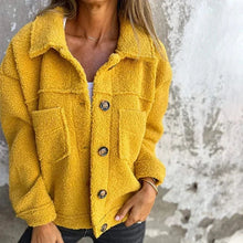Damen kurze Jacke mit Reverskragen lässig für den Alltag – Gelb