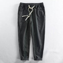 Lorenz™ Hose aus Baumwoll-Leinen mit Eleganten Streifen – Schwarz