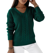 Strickpullover mit Zopfmuster | V-Ausschnitt | Bequeme Passform – Grün