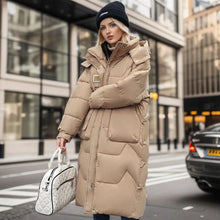 Elegante und warme lange Damen-Winterjacke für stilvolle Kältekomposition – Khaki