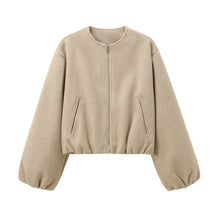 Damen Reißverschluss mit Taschen Übergangsjacke – Khaki