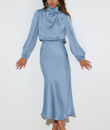 Audra - Elegantes langärmeliges Kleid – Hellblau