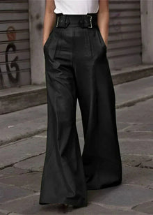 Weite Kunstlederhose | High-Waist mit Gürtel | Moderner Look – Schwarz