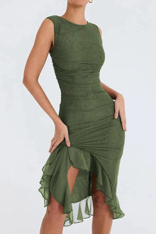 Elegantes Rüschen Sheath-Kleid | Feminin, tailliert & vielseitig – Grün