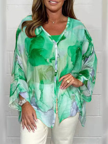 Norlina | Luftige Bluse mit Aquarelldruck – Grün
