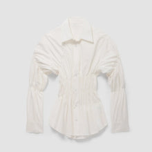 Raffinierte Bluse mit Raffung und Hemdkragen für Damen – Weiß