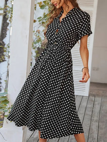 Liriane | Verspielt Polka-Dot Midi-Kleid – Schwarz