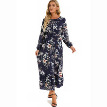 Damen Boho Maxikleid mit Blumenmuster | Langarm – Marineblau