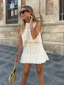 Bohemian Stilvolle Häkel-Zweiteiler für Unbeschwerte Sommerlooks – Beige
