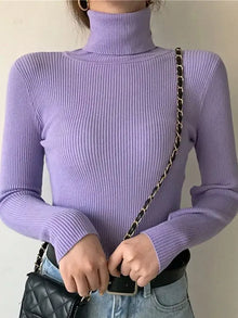 Gerippter Rollkragenpullover | Figurbetonter Schnitt | Zeitlose Eleganz – Lila